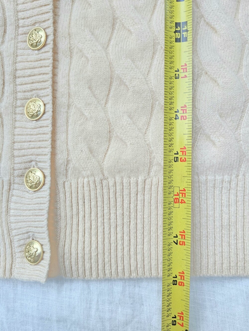 J. Crew Cream Cashmere Sweater Vest Gold Button Front. Detail Cable Knit Medium - Picture 6 of 7